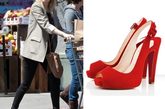 Emma Stone穿着Christian Louboutin “Devalavi”红底鞋 