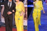 黄色给人轻快，辉煌，充满希望的印象，是最亲和也最挑剔的颜色。它是古代皇帝的朝服，也是脱衣舞娘身上的最后一片羽毛。这个五彩斑斓的夏天，用黄色向潮流靠拢，看明星们如何演绎包容黄色。5月5日，章子怡身着dior2011春夏系列斜肩长裙出席《最爱》北京首映式。有人这样形容她，如此纯正的黄、饱满的黄、金光闪闪的黄，子怡远远地走过来，就像……一根高级的加利福尼亚香蕉。这，绝不是讽刺，这是一根艳光四射、美到刺眼的香蕉；这是一根集热情与雅致与活力为一提的香蕉。当然，除了香蕉的腰带系得有点低。