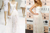 Jennifer Lawrence（图右）身穿Dolec&Gabbana（图左）2011春夏新款。一头金发搭配白色蕾丝裙，不需要任何多余的配饰就足以让你绽放女人香。