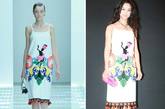 汤唯身着2011年prada春夏款连衣裙出席了普拉达 (Prada) 在北京中央美术学院内举办的2011春夏时装秀。