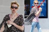 艾玛·罗伯茨(Emma Roberts)5月18日在西好莱坞，T恤+牛仔，简单的配上一条碎花外搭，度假范儿十足。