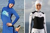 Burkini(布卡+比基尼):Ahidda设计这款比基尼泳衣是为了在尊重伊斯兰的信仰的基础上,使得她们的生活更有活力。至少,这款设计给这些可爱的女性们节省了防晒霜的钱。 