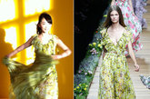 身着D&G2011春夏印花长裙进行杂志拍摄工作。