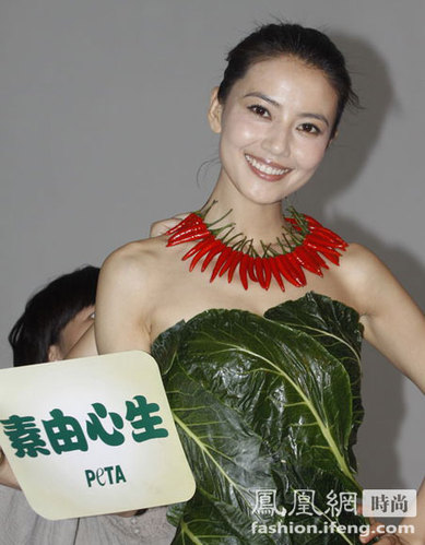 高圆圆“生菜”当裙穿 为PETA拍广告
