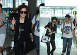 郑秀文香港离开香港机场，一身黑色装扮简约而低调，大款朋克铆钉包与波鞋舒适又超味十足，十足的郑秀文look，没有让fans失望。