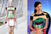 景甜(身着Mary Katrantzou2011春夏系列的室内设计印花连身裙。

