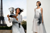 李娜(左图)身着例外07年的“茶气”系列作品，怀抱苏珊·格朗格杯，夺冠这一刻让某品牌也一并红了一下。
