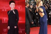 4，Roberto Cavalli礼服，第14届上海国际电影节开幕红毯，张静初一改以往的媚俗打扮，选穿了一件Roberto Cavalli的低调黑色紧身晚礼。而就在上个月的戛纳电影节当中，以色列的性感麻豆、好莱坞大明星莱昂纳多·迪卡普里奥(Leonardo DiCaprio) 的女友芭儿·拉法莉(Bar Refaeli) 身穿的正是一条相同的Roberto Cavalli宝石蓝紧身礼服。