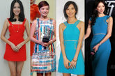 Versace2011春夏的流畅直筒裙，绝对是今夏一众女星最爱的连身裙。Donatella Versace将品牌这一季的主打关键词锁定在：紧身和性感。这不仅仅是对身材的挑战，更无疑是对身材极其自信女星的莫大吸引。台湾第一美人林志玲超模窈窕曲线自然不惧挑战，世界小姐张梓琳一条红色短裙也穿出了俏丽迷人，赵薇辣妈上阵民族印花款倒也中规中矩。然而紧身并不意味着足够瘦就可以诠释，这边绝对“骨感”的孙燕姿的蓝色Versace明显暴露身材短板，与林志玲同一系列的小礼服明显穿的底气不足。紧身裙不是A小姐、B小姐们能够随意招呼的。