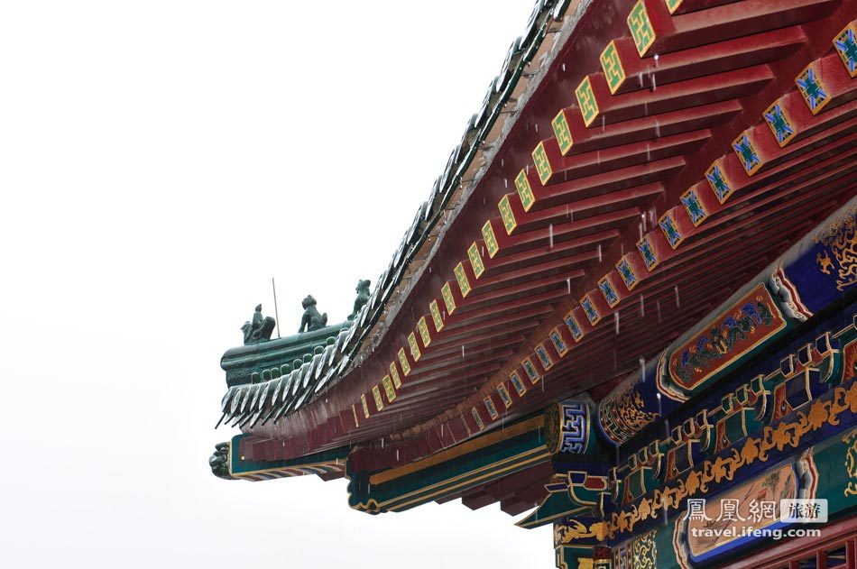 青檐绿树黄瓦 蒙蒙细雨中记录油画般的宝陀寺