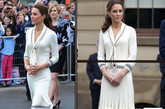凯特王妃Alexander McQueen白色针织裙亮相， 海军领搭配藏青色高跟鞋清雅可人。