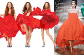 Lanvin Spring 2008红色抹胸长裙分外妖娆，蓝色鱼嘴高跟鞋呼应十分抢眼。