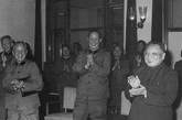 1978年，粟裕（前右三）参加第五届全国人大一次会议解放军小组会议。前右一为邓小平，中立者为洪学智。