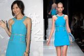 一袭清新蓝色短裙来自Versace2011春夏款。过分骨感的孙燕姿明显难以驾驭这款紧身裙。
