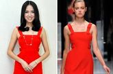 张梓琳红色Versace小礼服裙穿出别样俏皮感，平整的立体剪裁加入了几何透视的设计，增添运动前卫感。 