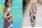 一袭ETRO2011春夏系列的民族风印花长裙是《暮光之城》女星妮基·瑞德 (Nikki Reed) 给人留下的初步印象。手镯和耳环也都来自同一系列。其实她的鞋子很别致，可惜被长裙挡住了，来自Giuseppe Zanotti。﻿ 