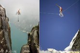 挪威平衡达人惊人绝技：29岁挪威艺术家埃斯基尔·罗尼斯巴肯（Eskil Ronningsbakken）所表现艺术的方式十分独特——他摒住呼吸，静下心来，在300多米的高空中上演令人惊异的人体平衡。