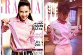   angelababy登《红秀》封面，身着celine2011秋冬粉色衬衫搭配深色长裤。这件衬衫王菲生日穿过啦~大家喜欢哪个风格啊？
