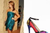 Ashley Greene拼色高跟鞋，别看拼色色彩多，其实也是很百搭的设计。