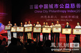 首届“中国城市公益慈善指数”发布活动现场现场：授予慈善城市纪念牌