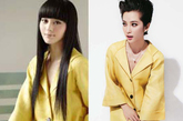 李冰冰的妆容气质似乎更加贴合这件黄色外套的风格。
