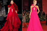 超模娜塔莎·波莉 (Natasha Poly) 的古琦（Gucci）长裙足够惊艳全场，饱满浓郁的红色配合拖地的款式设计再加上娜塔莎·波莉 (Natasha Poly)自身的身材条件，真是配合得天衣无缝。