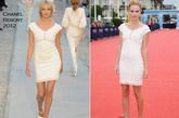 凯特-波茨沃斯 (Kate Bosworth) 香奈儿 (Chanel) 2012度假系列的一款白色小礼服现身，这次她选择穿着的是礼服表面点缀着珍珠，不可否认这是一款相当令人赞叹的精致礼服。