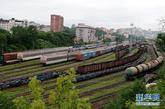 在俄罗斯拉迪沃斯托克市境内最大的编组站一道河子站内停靠着多列火车（2011年8月2日摄）。新华社记者姜克红摄