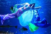 天津海昌极地海洋世界准备精彩的节目迎来中秋节假期。水中婀娜多姿的水中常蛾奔月引得不少游客驻足观看。
