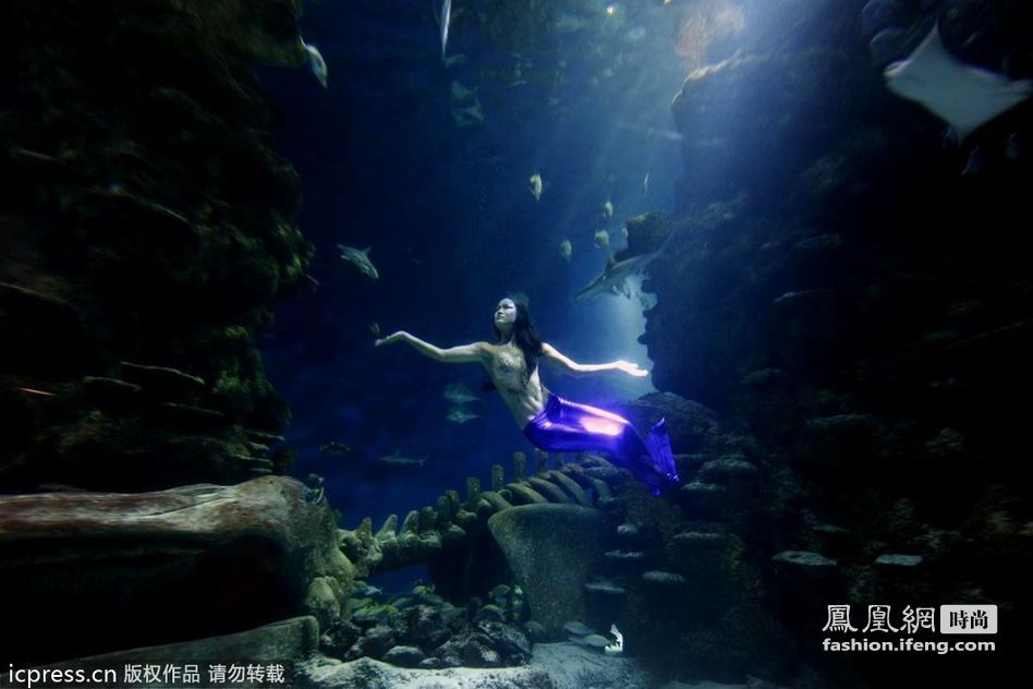女模变身“美人鱼” 水下高难度拍摄