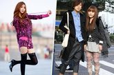 日本街头女孩多见X型腿，很少有标准的直腿，而且那身高普遍1.5米左右，跟中国女孩腿形相比差了很多。图为中国女孩美腿对比日本女孩。(图片来源：凤凰网时尚)