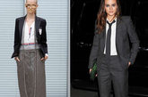 Leighton Meester身着Thom Browne2011春夏套装，率性十足，搭配Ferragamo高跟鞋，手拿手里是Bottega Veneta鳄鱼皮手包，配搭Bulgari珠宝，与以往甜美造型有很大的反差。