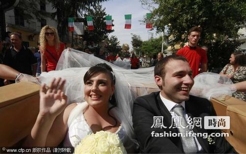 意大利结婚奇闻 新娘婚纱拖曳3千米