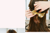 Step 3：把编好的辫子往后扎，接着用蝴蝶结发饰加以装饰便完成了，是不是很简单呢？这样甜美的发型让你轻松虏获路人的目光哦！ 
