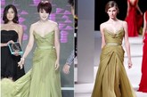 9月14日，2011芭莎明星慈善夜，范爷身着elie saab2011春季高定黄绿色裙子，这么罕见的颜色在一众女星中可谓独树一帜。