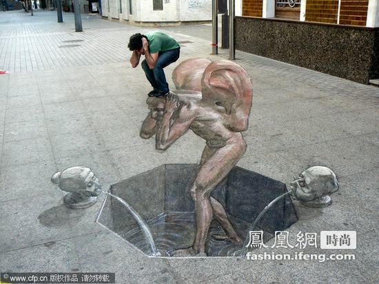 艺术家街头3D绘画打造“真实”视觉享受