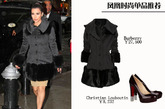 金-卡戴珊（Kim Kardashian）这件拼接皮草大衣无论从做工还是保暖性能考虑，都是冬季首选，打破了传统皮草大衣的臃肿感，圆弧形包臀设计非常显瘦。