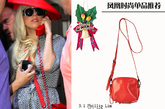 嘎嘎(Lady Gaga)：个性红色斜挎包。扮靓心得：追随Gaga的脚步，自然是走在时尚前沿。
