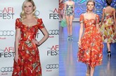 克斯丁邓斯特Kirsten Dunst穿着Dolce & Gabbana的连身裙整个人都看上去年轻不少。充满春意的色彩与跳跃的图案为她曾分不少。