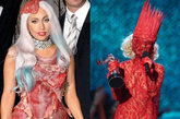 (左)生肉妆 和(右)红纱蒙面妆



