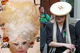 (左)白色蕾丝娃娃妆 和(右)金发纽扣头饰妆



