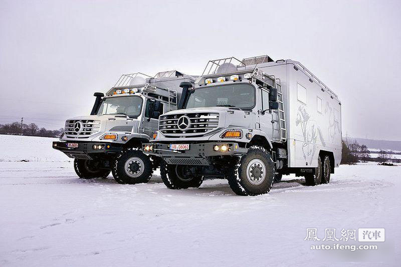 强悍的奔驰越野房车 开着房车畅游雪野