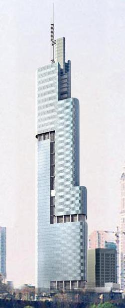 的紫峰大厦高450米,是一座89层的摩天大楼.