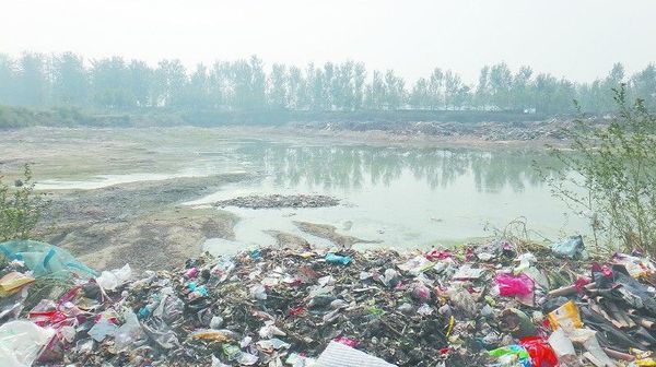 本报记者 蔡云雷 文/图 两年前,藁城市东桥寨村东北的十余亩地,还长着绿油油的庄稼,如今农田已被一个臭气熏天的污水坑取代。当地村民反映,紧挨臭水坑的是一个卤制食品加工基地,村民们反映,污水坑就是该加工基地向外排放的污水形成的。昨日记者来到东桥寨村进行了采访。 附近井水没人敢喝 昨日上午,记者来到位于藁城市东桥寨村东北的卤制食品加工基地。在基地厂区北面不远的地方找到了村民们反映的臭水坑。这个大坑占地约十余亩,有4米多深,坑底积存着一些黑色的污水,散发出的阵阵异味隔着十几米就能闻到。 据正在田里劳作的村民介